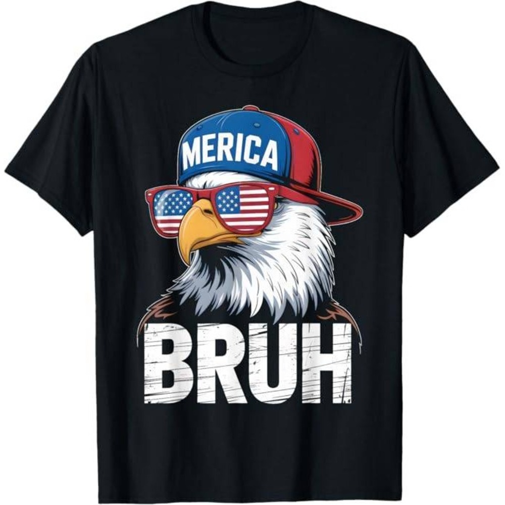 American Eagle Bruh Graphic T-Shirt Patriotic USA Flag Boys-Medium-NWT‎